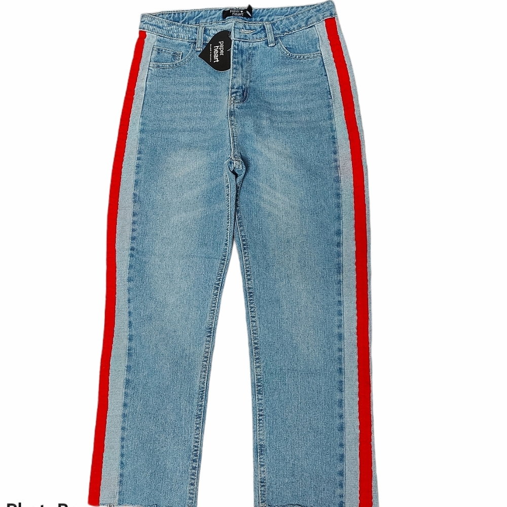 Paper Heart crop hi rise side stripe jeans